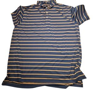 Peter Millar Polo Shirt Mens 2XL Blue‎ Orange Striped Summer Comfort Dr Pepper